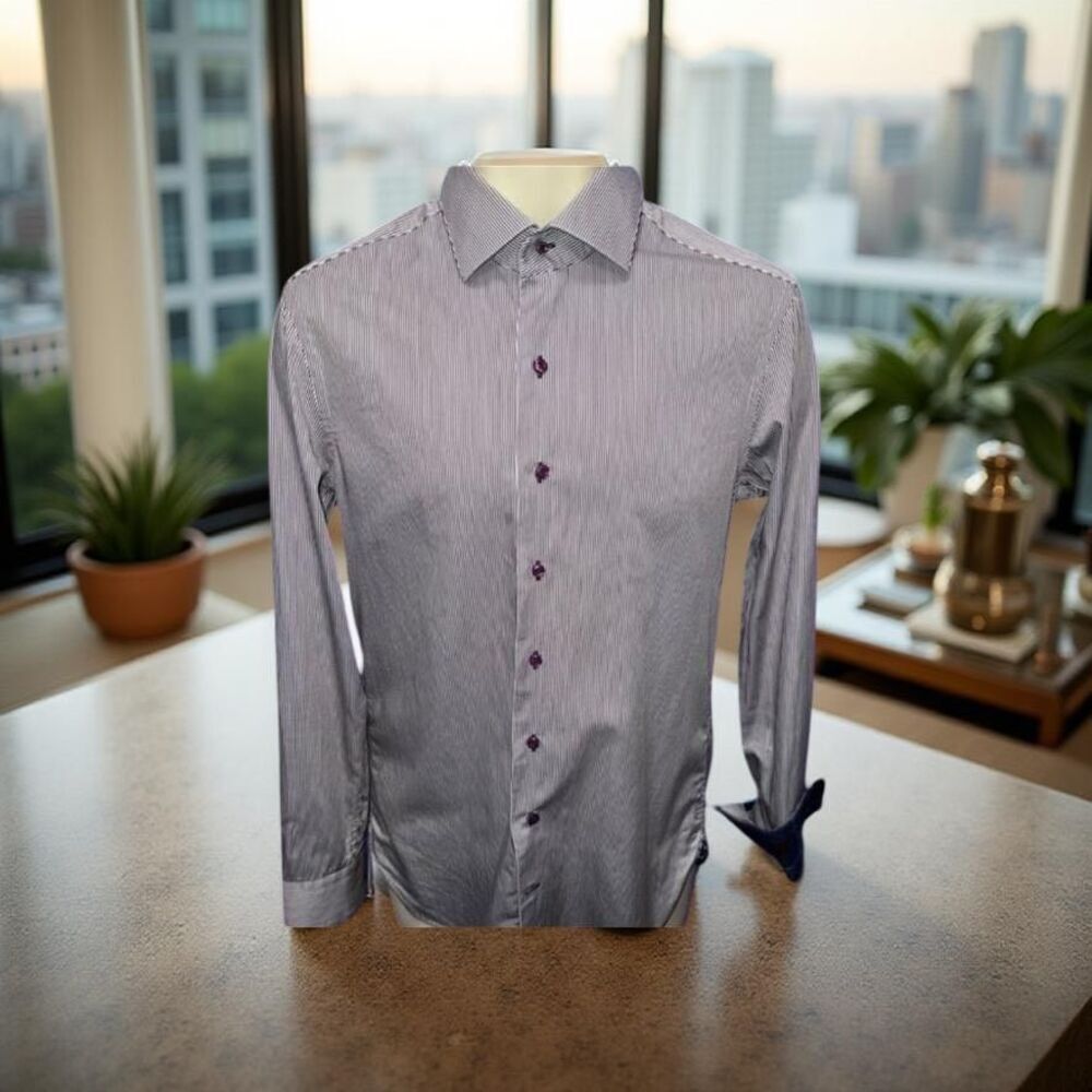 Men's Dress Shirt - Light Purple Stripe Long Sleeve